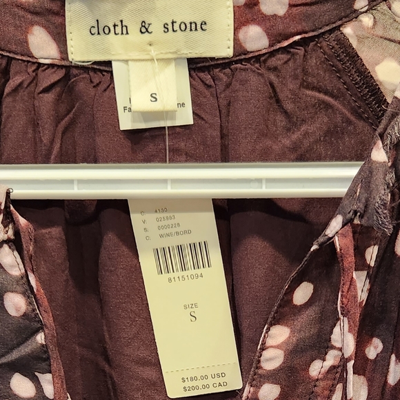 Anthropologie Cloth & Stone Printed Midi Dress, Wine, Size US S - Picture 3 of 13